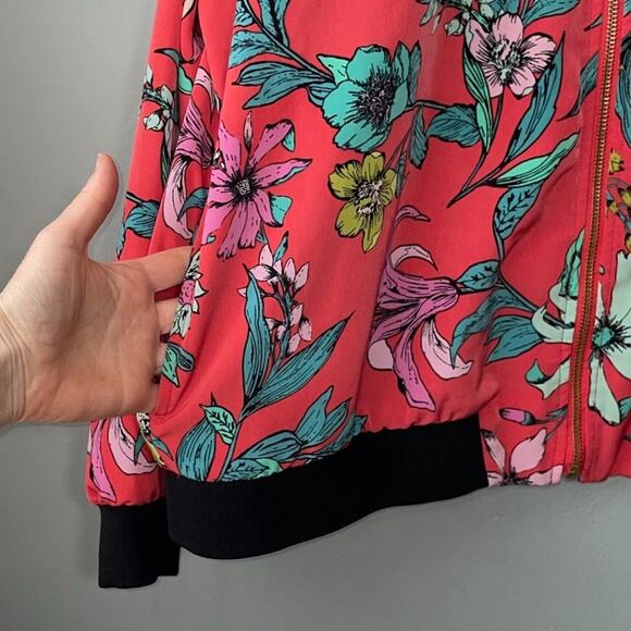 Susan Graver Size Large Vibrant Peachskin Floral Bomber Jacket Bloomcore Resort - Picture 5 of 12